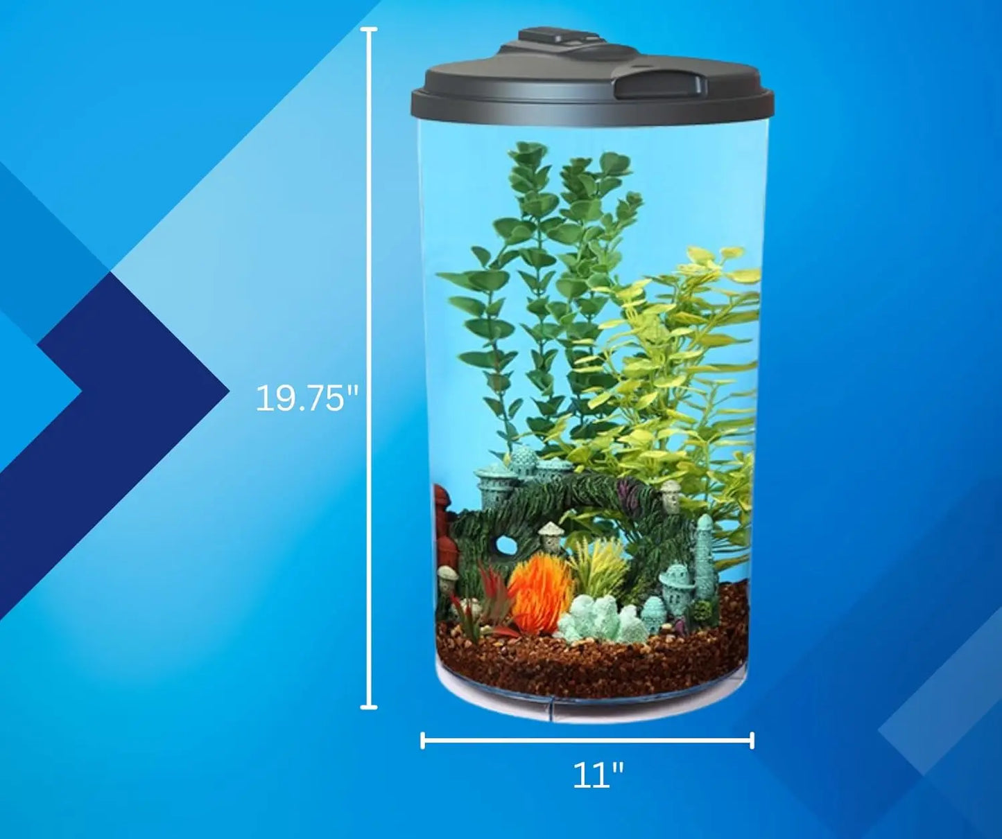 Plastic 6-Gallon AquaView 360 Aquarium Kit for Tropical Fish, Betta Fish with LED Lighting and Power Filter Clear, 4-Piece Set