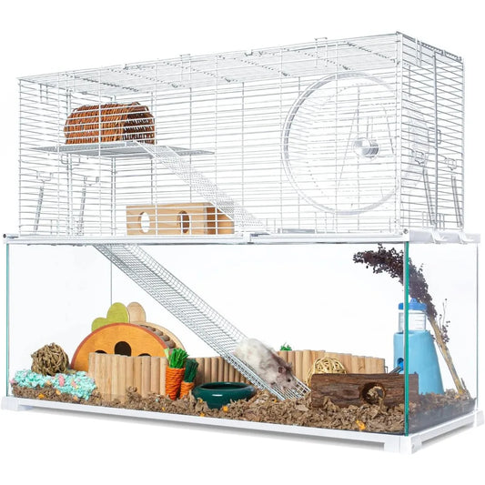 Oiibo 3 Tier Large Hamster Cage Glass Habitat With Ladders