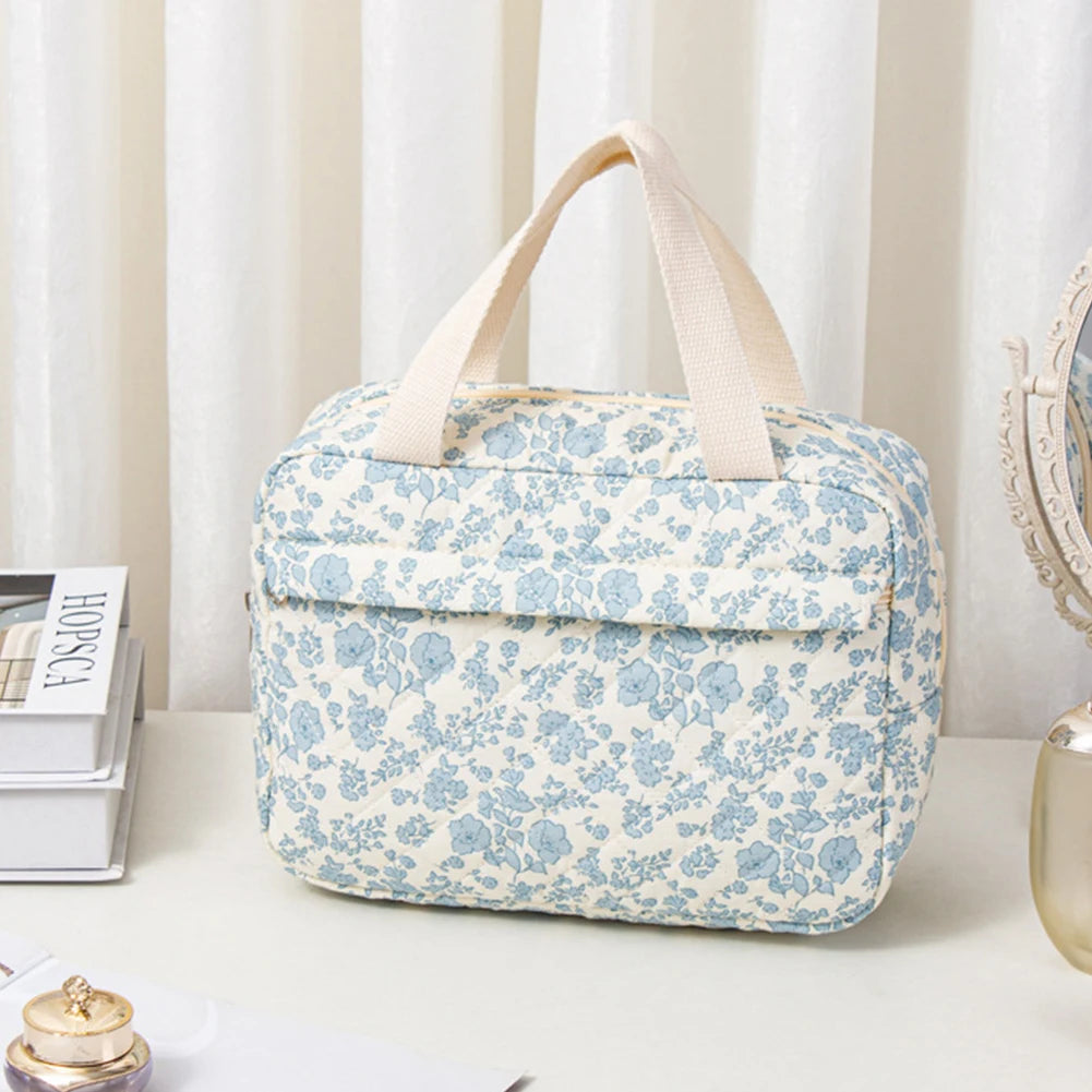 Cotton Quilted Cosmetic Bag Floral Travel Toiletry Organizer
