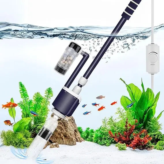 AQQA Fish Tank Cleaner,DC 34W/600GPH Adjustable Water Flow Aquarium Gravel Vacuum,Multi-Filtration Purifies Water Electric Clean