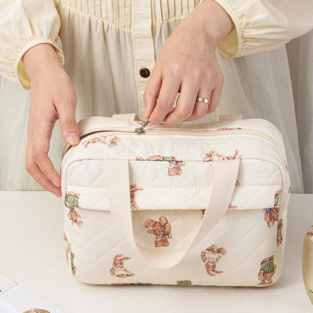 Cotton Quilted Cosmetic Bag Floral Travel Toiletry Organizer