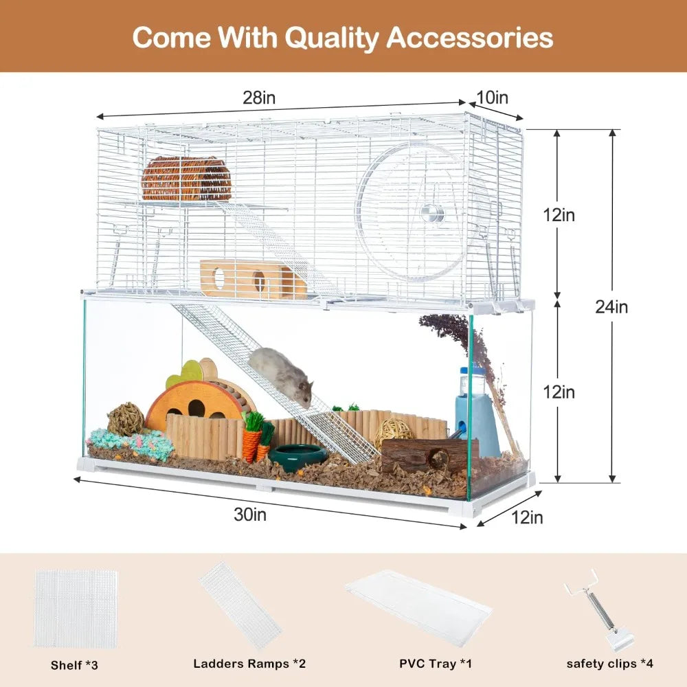 Oiibo 3 Tier Large Hamster Cage Glass Habitat With Ladders