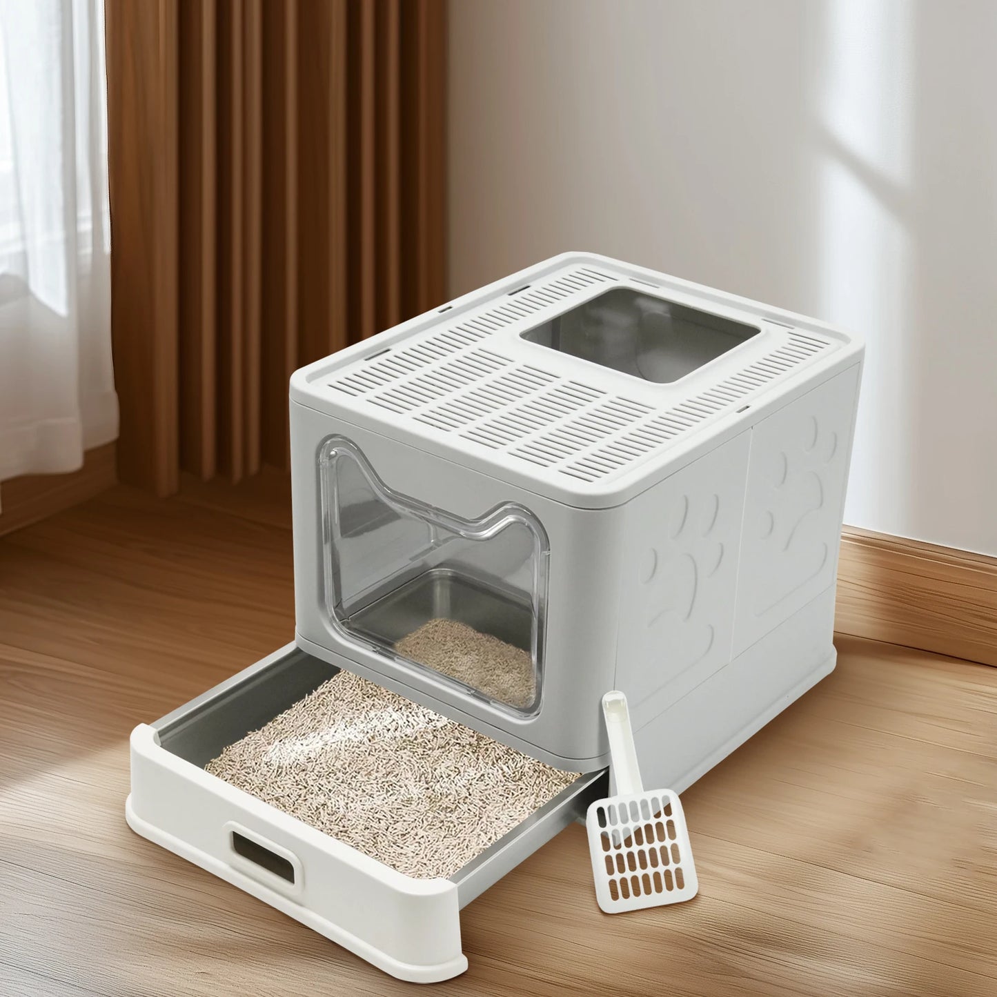 Large Enclosed Cat Litter Box With Lid High Sided Enclosure And Scoop Non Sticky
