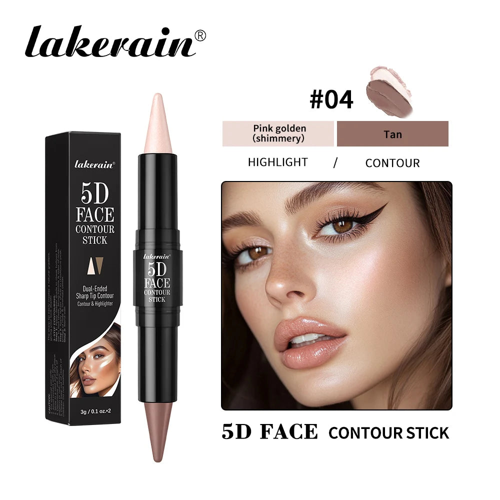 Lakerain Face Contour Stick Pen Dual-Ended Sharp Design Long Lasting Waterproof Sweatproof Contour Highlighter Pen Cosmetic