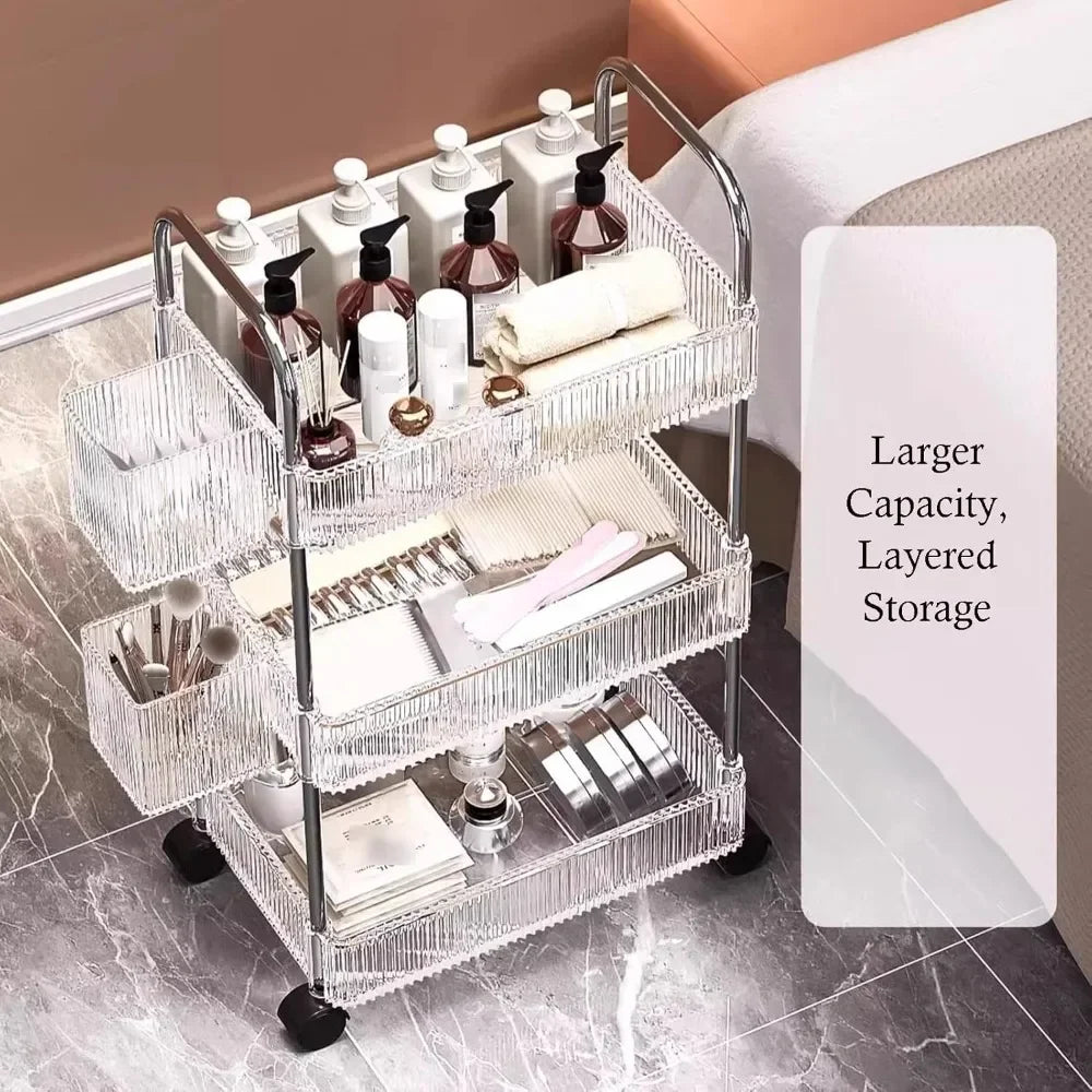 Rolling Cart,with Three Storage Boxes of The Same Color Beauty Salon Trolley,for Beauty Spa Cosmetology Massage,