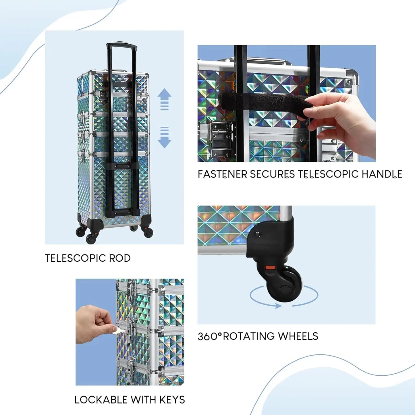 Rolling Makeup Train Case Cosmetic Trolley 4 In 1 Wheels