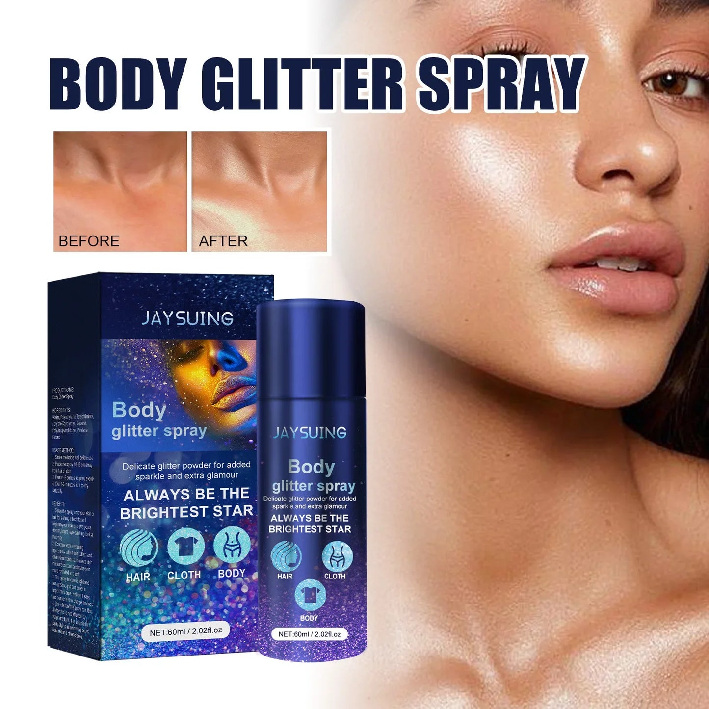 Jaysuing Highlighter Powder Spray Waterproof Shiny High Gloss Glitter Powder Spray Powder Makeup for Face Body Highlight Makeup
