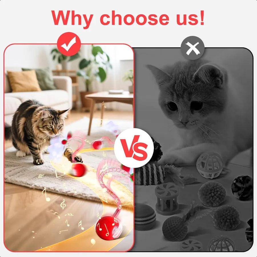 Cat Toys Interactive Ball for Indoor Cats Newly Upgraded Moving Cat Ball Speedy Tail 2.0 cat Toys with Elastic Mesh Automatic K