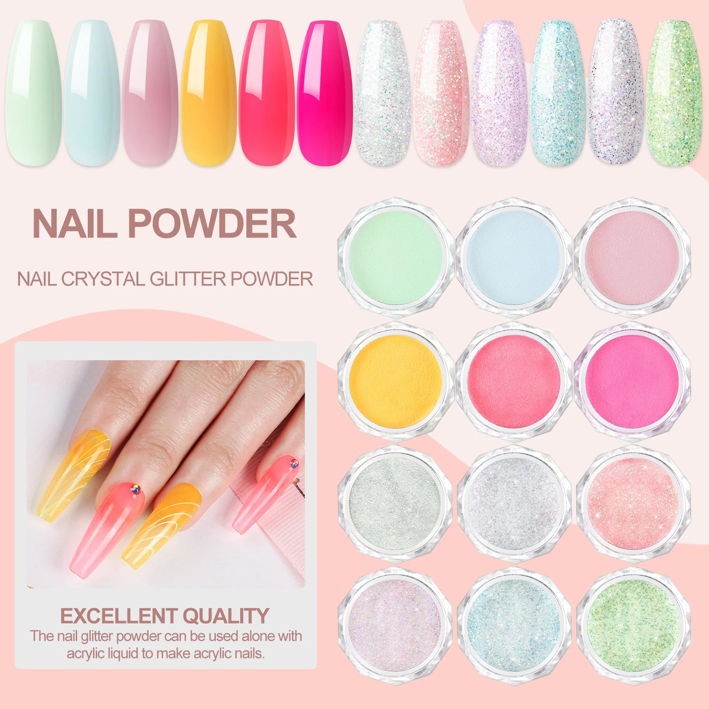 Peacecolor Manicure Kits with 6W Nail Lamp 30ML Acrylic Liquid 6PCS 8G Acrylic Powder and 5PCS 7ML Nail Gel Polish Nail Tools