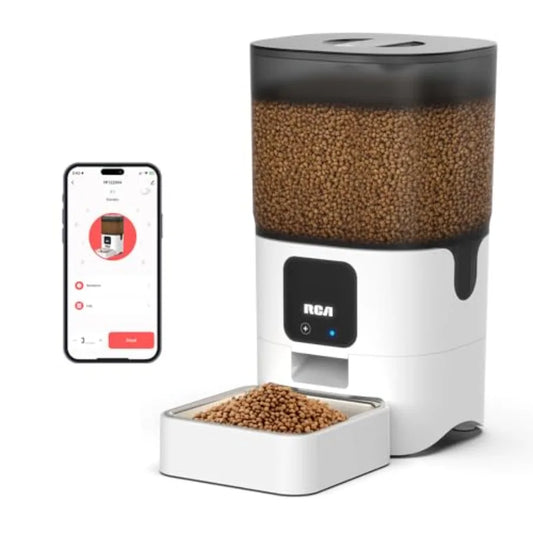 Smart Pet Feeder with WiFi and App Control for Remote Feeding of Rabbits Cats and Dogs 6Liters Capacity Dishwasher Safe Bowls C