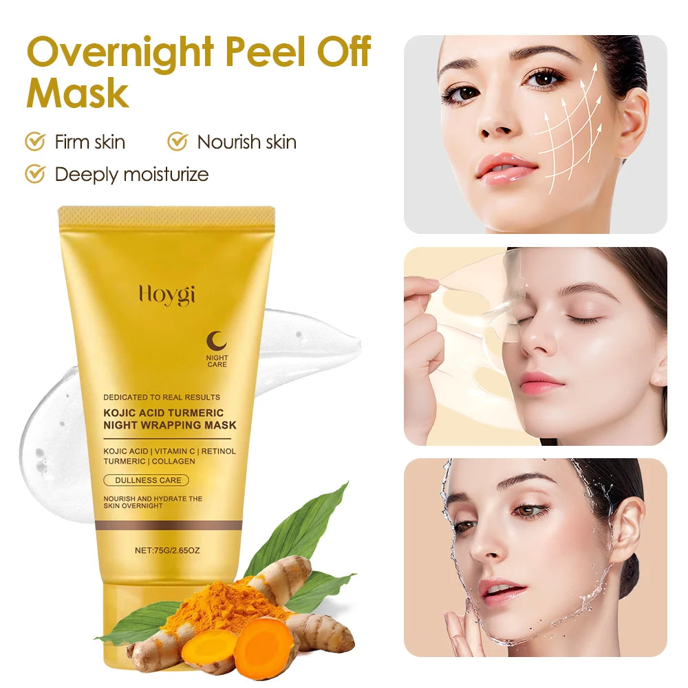 75g Kojic Acid Turmeric Overnight Wrapping Peel Off Mask Nourishes Hydrolyzed Collagen Glowing Skin Firmnes Skin Care