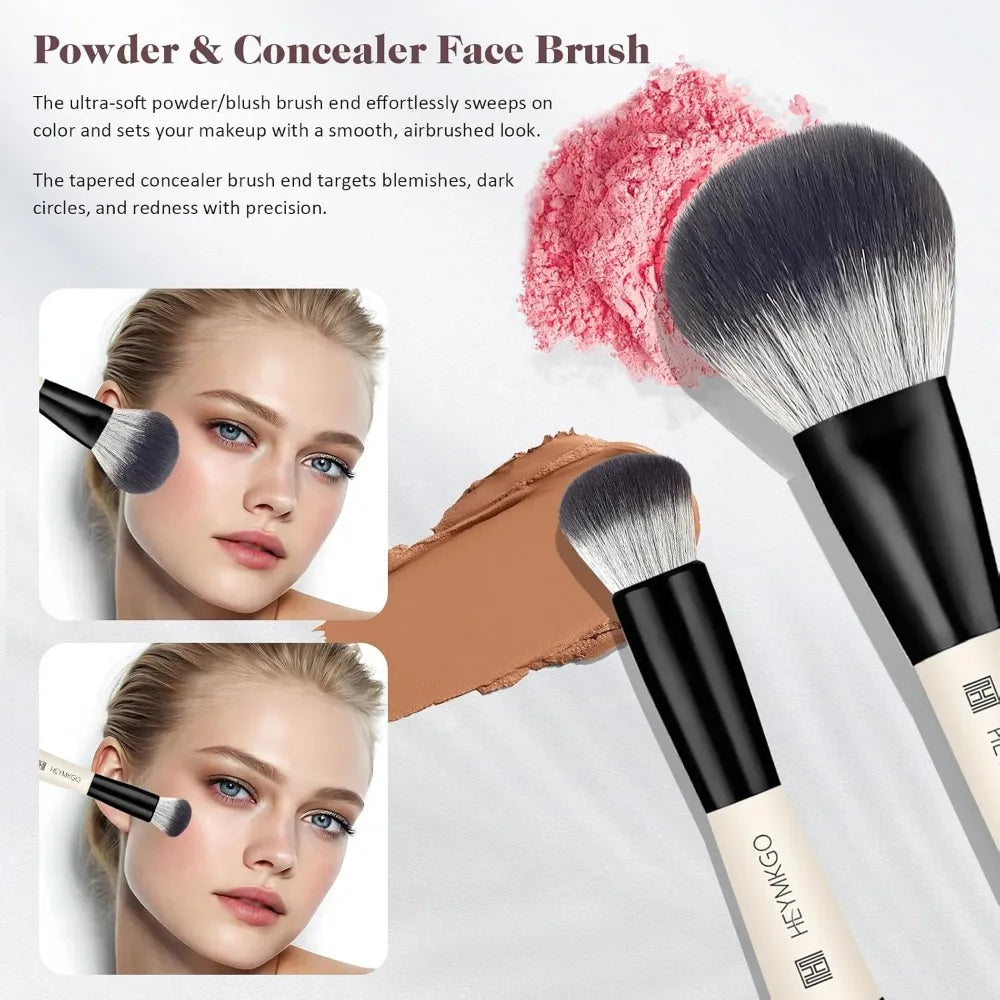 Makeup Brushes Set, 4Pcs Professional Dual-ended Foundation Contour Power Face Eyeshadow Brush set for Liquid,Cream, Powder for