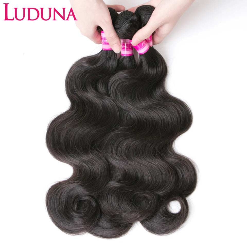 Luduna Body Wave Bundles Human Hair Brazilian Hair Weave Bundles 1/3/4 Bundle Deals Human Hair Extensions Natural & Jet Black