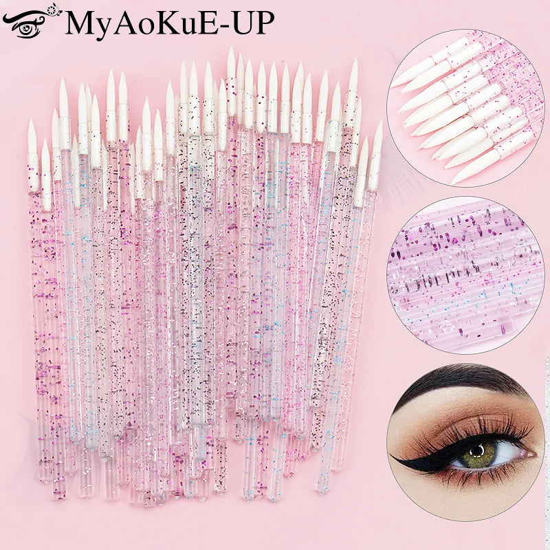 50pc Disposable Eyeliner Makeup Brush Crystal Handle Soft Fiber Lip Line Outline Brush Eyeshadow Blending Applicator Beauty Tool