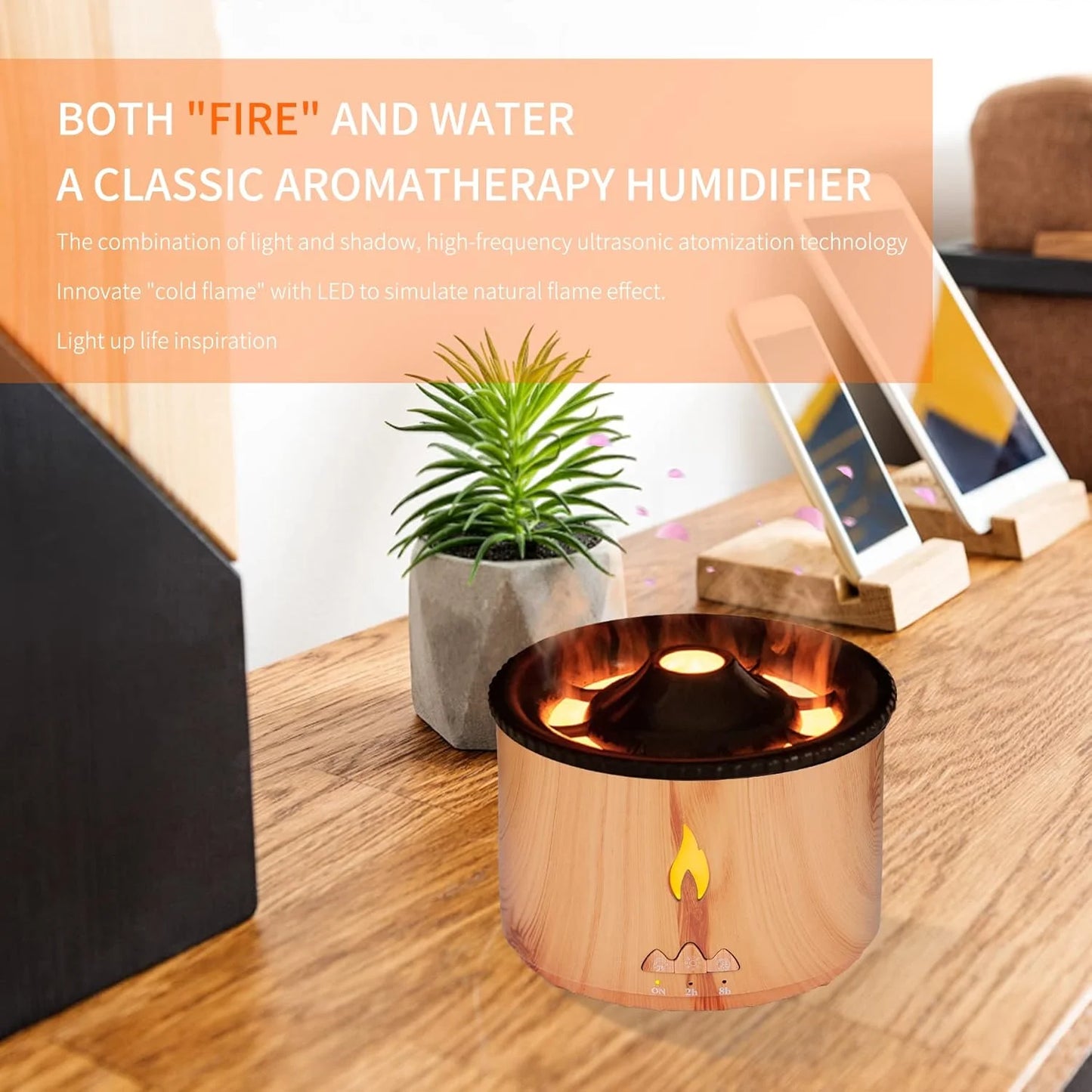 Flame/Volcano Design Essential Oil Diffuser 2 Mist Modes Hotel-Grade Aromatherapy for Large Rooms Gifts for Women