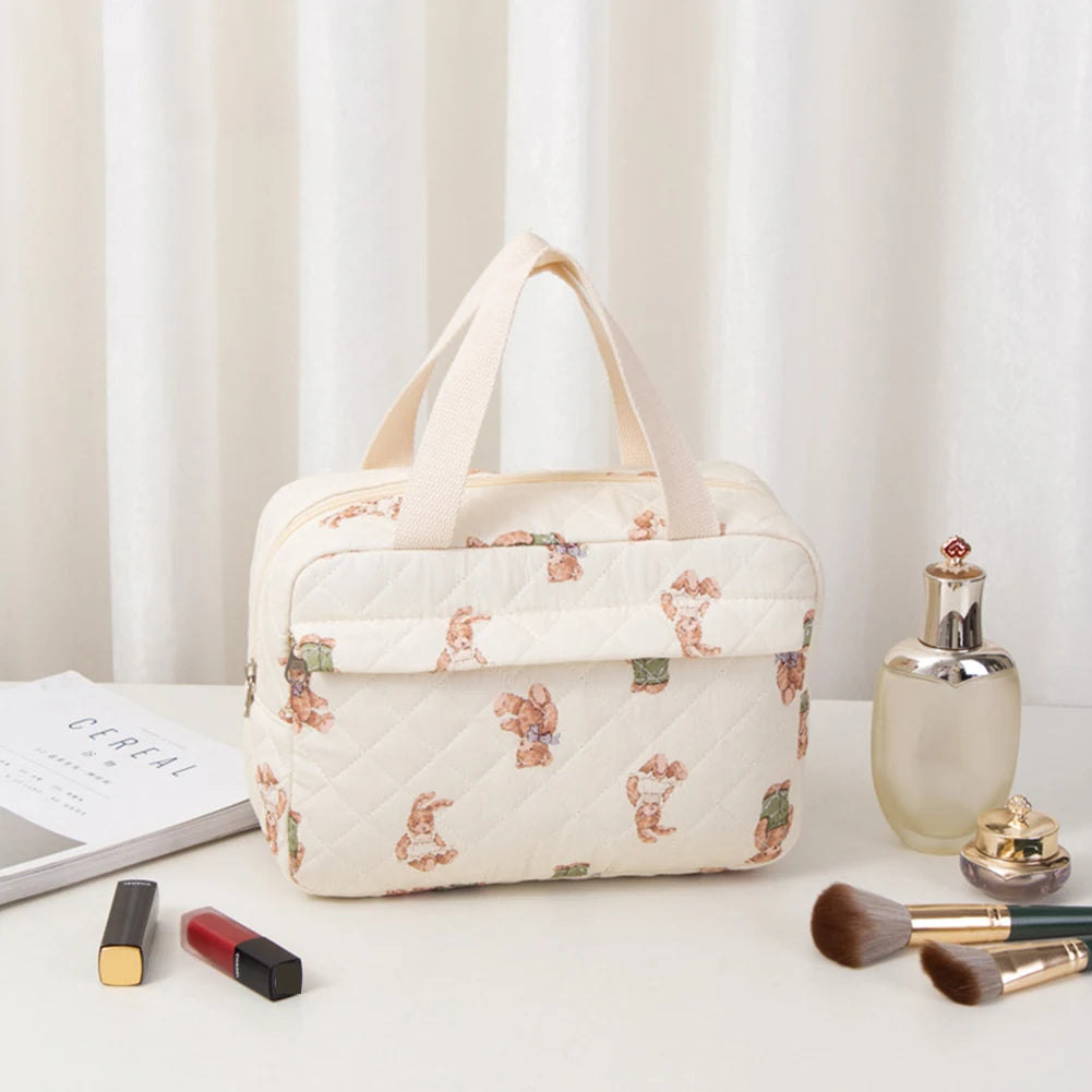 Cotton Quilted Cosmetic Bag Floral Travel Toiletry Organizer