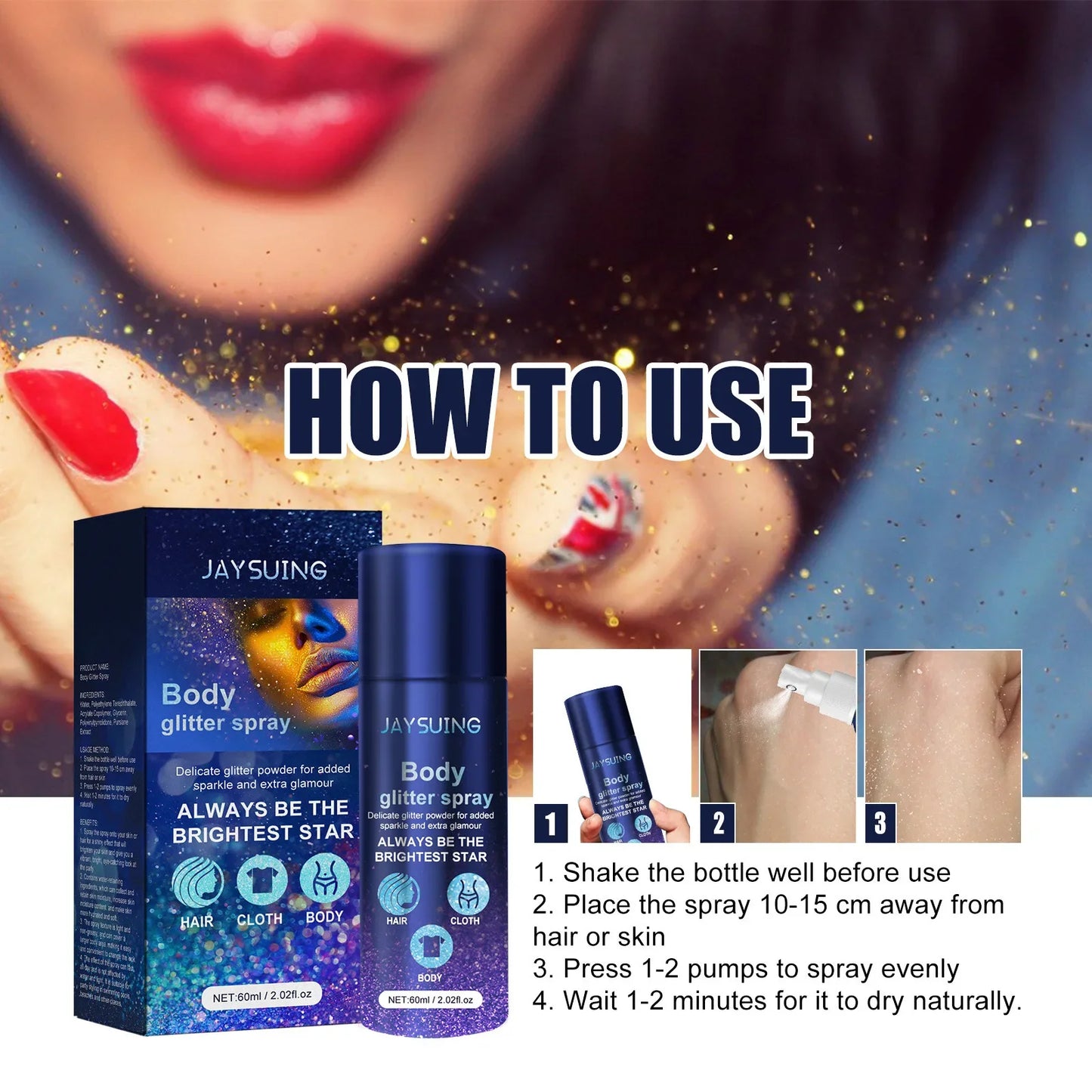 Jaysuing Highlighter Powder Spray Waterproof Shiny High Gloss Glitter Powder Spray Powder Makeup for Face Body Highlight Makeup