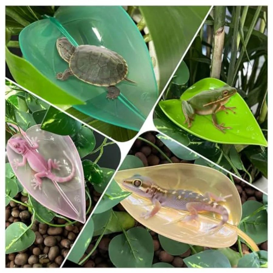10Pcs Crested Gecko Tank Accessories Leaf Shape Bearded Dragon Basking Platform with Suction Cups Tree Frog Tank and Crested Ge