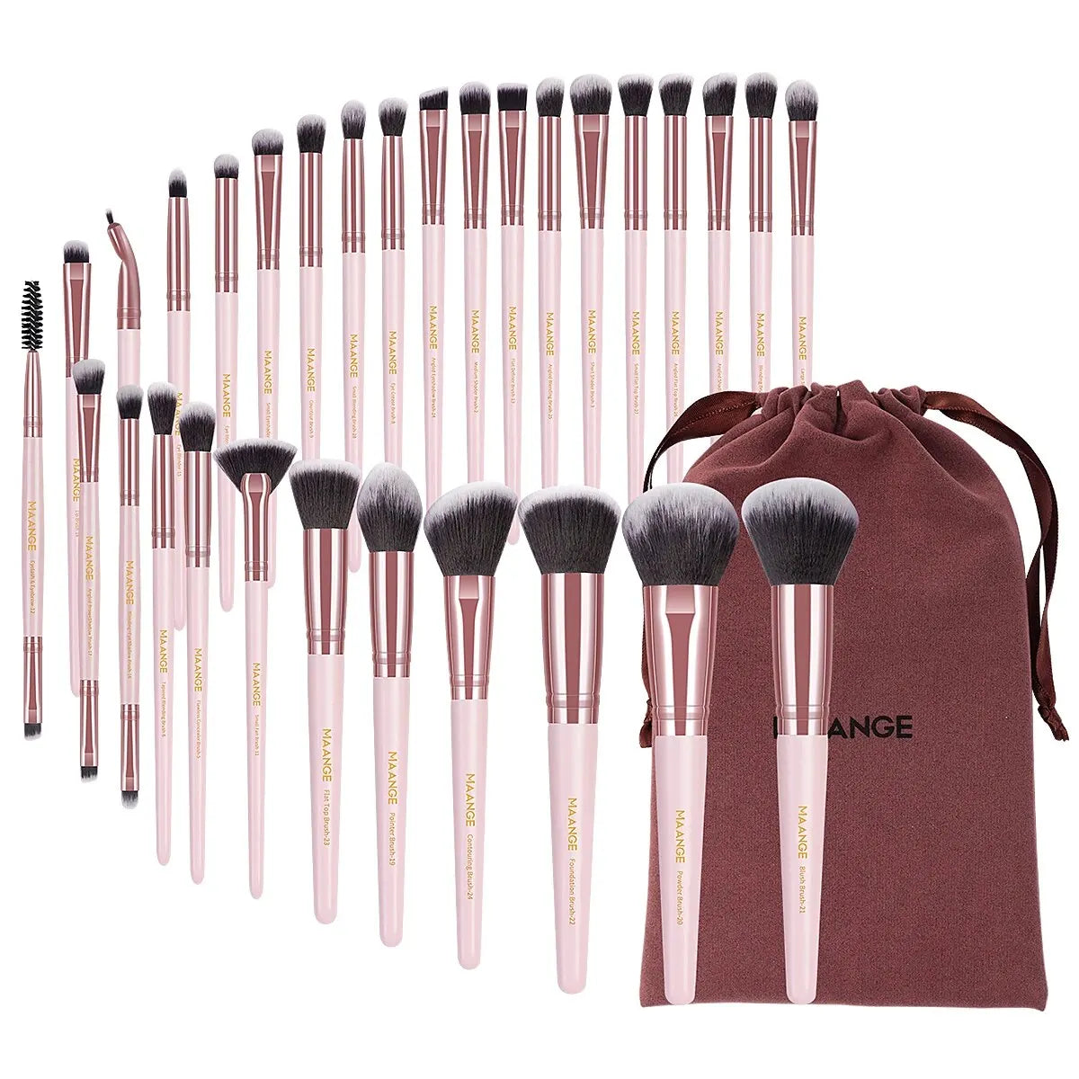 30pcs Professional Makeup Brush Set Foundation Concealers Eye Shadows Powder Blush Blending Brushes Beauty Tools with Bag