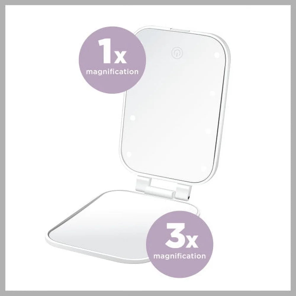 LED Lighted Compact Touchscreen Mirror with 1x 3x Magnification Battery Operated Free Standing Handheld Beauty Tool Travel