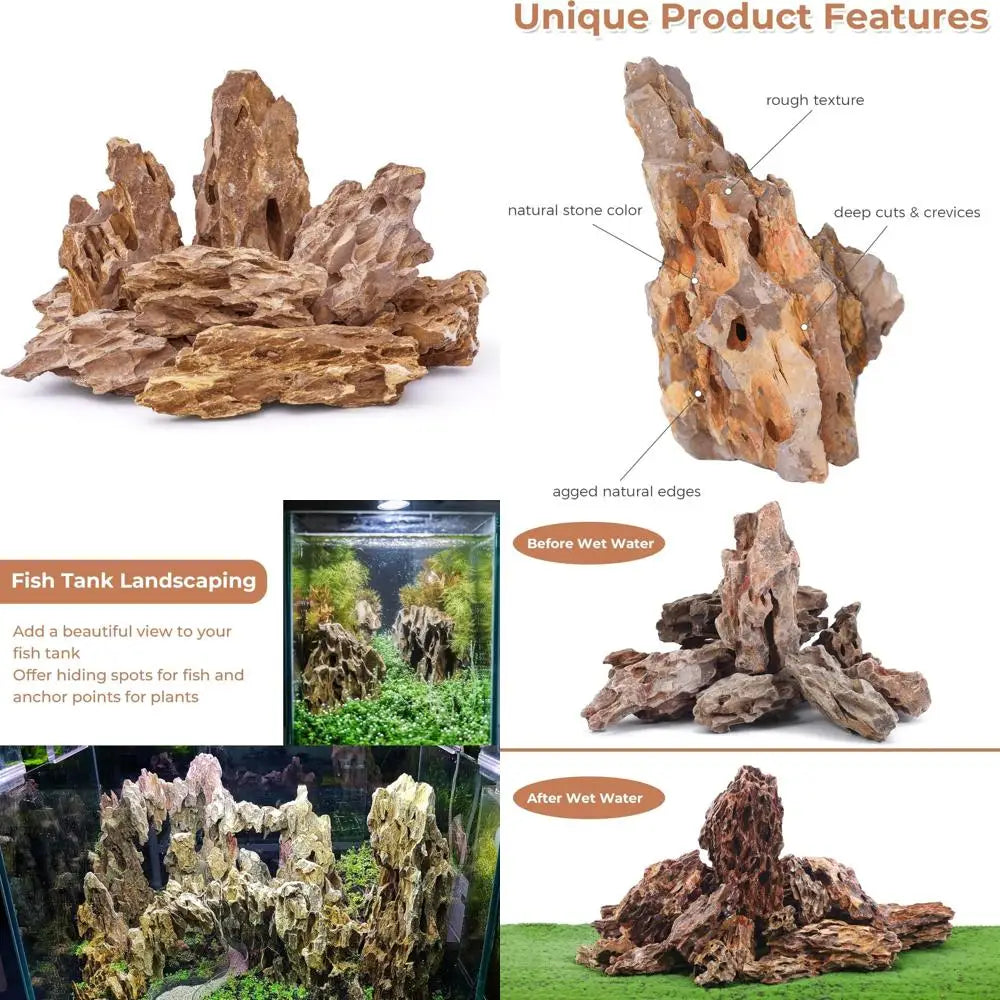 6-8 Inches Natural Dragon Stone 6 PCS Aquarium Rocks for Aquascaping, Aquarium Landscaping, Terrariums, Fish Tank Decoration, Vi