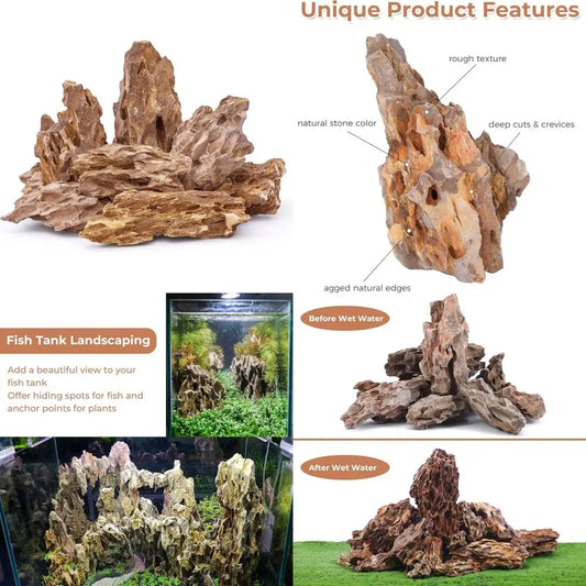 6-8 Inches Natural Dragon Stone 6 PCS Aquarium Rocks for Aquascaping, Aquarium Landscaping, Terrariums, Fish Tank Decoration, Vi