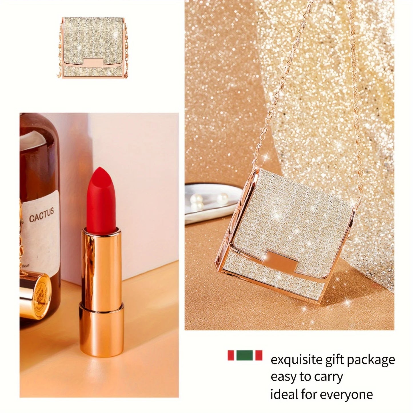 3 Colors Matte Lipstick Set Lip Stick with Sliver Chain Bag Package Non-Stick Cup Long Retractable Red Lipstick Set 3.5gx3