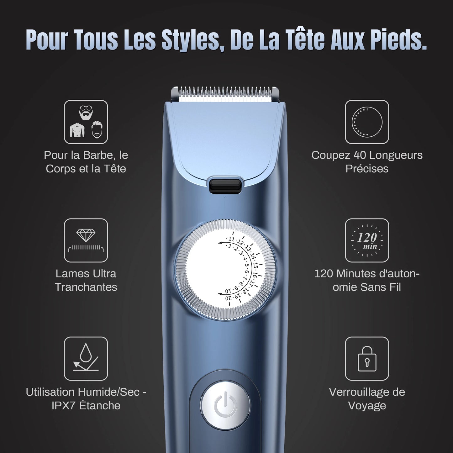 Electric Hair Clipper Cordless Trimmer IPX7 LED Display