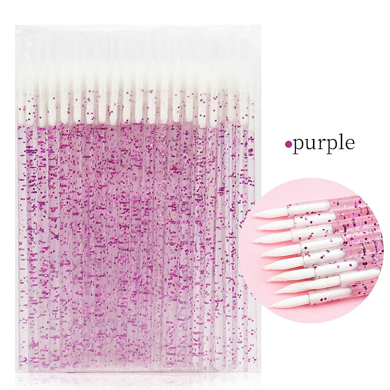 50pc Disposable Eyeliner Makeup Brush Crystal Handle Soft Fiber Lip Line Outline Brush Eyeshadow Blending Applicator Beauty Tool
