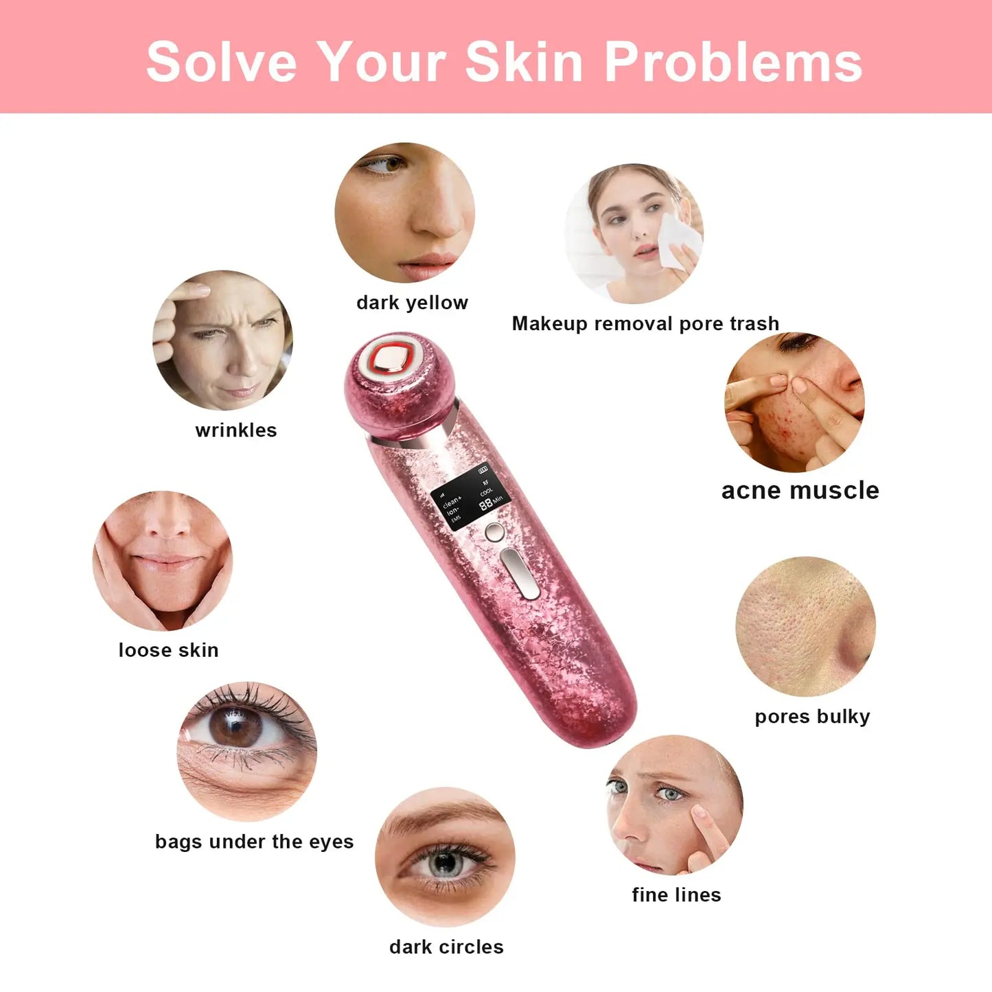 Facial Massager Face Beauty Device LCD Face Beauty Device Neck Skin Care Facial Massager High Frequency Vibration Women Men Gift