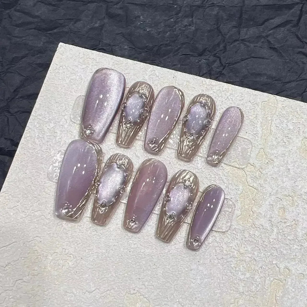 10Pcs Light Luxury Handmade Press On Nails Full Cover Cat Eye Design Glitter Ballerina False Nails Manicure Wearable Nail Tips