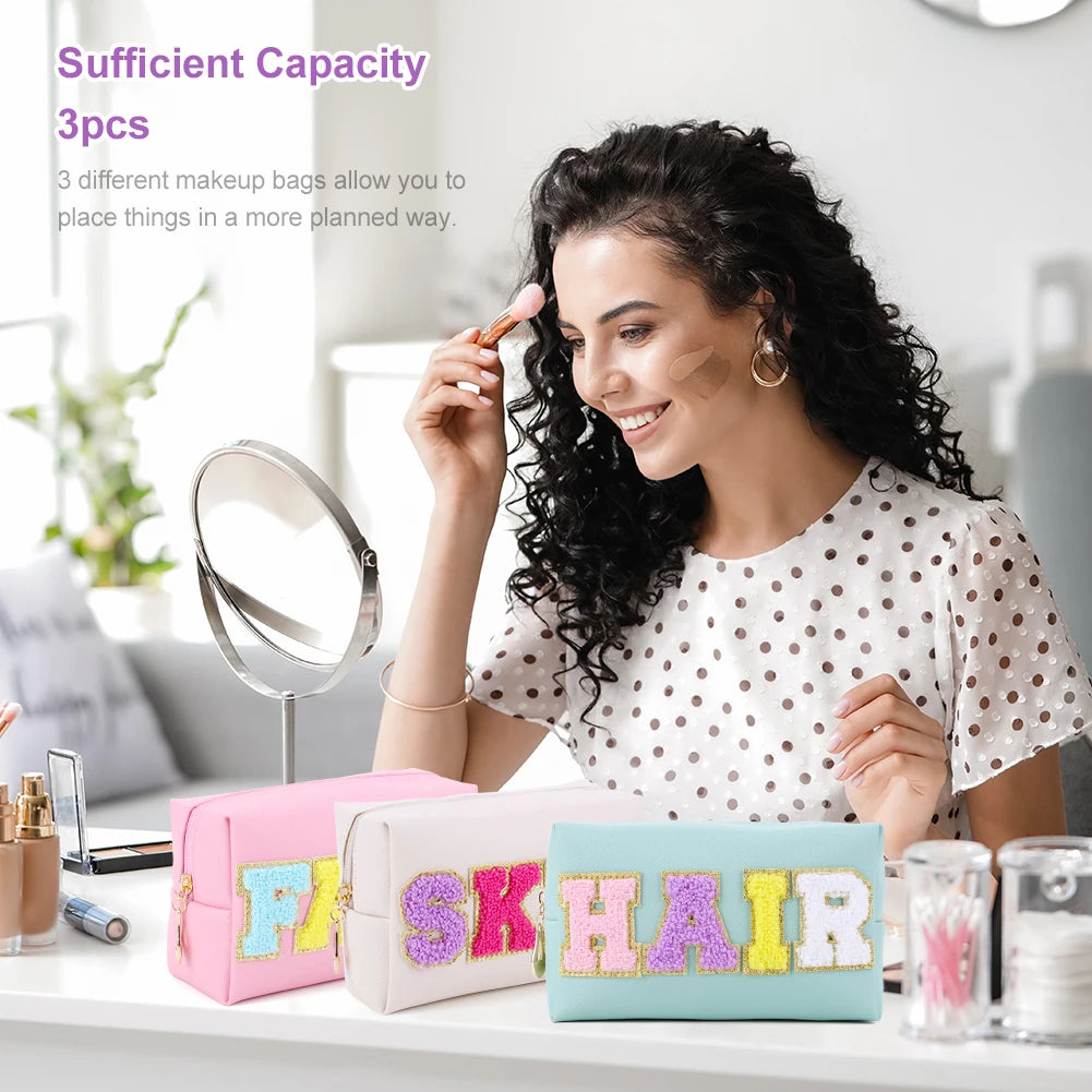 Three Piece Waterproof Toiletry Bags PU Leather For Women