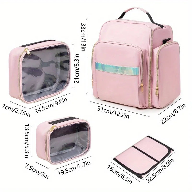 Large Travel Makeup Bag Organizer With 4 Removable Cases