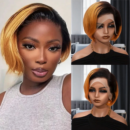 Short Bob 13x4 Lace Front Pixie Cut Wig 180 Density Remy