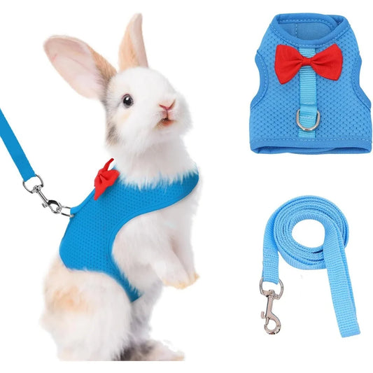 Bunny Harness and Leash Set with Cute Bow, Soft Breathable Mesh Vest Harness for Rabbits Kitten Ferret Small Pig Puppy Walking