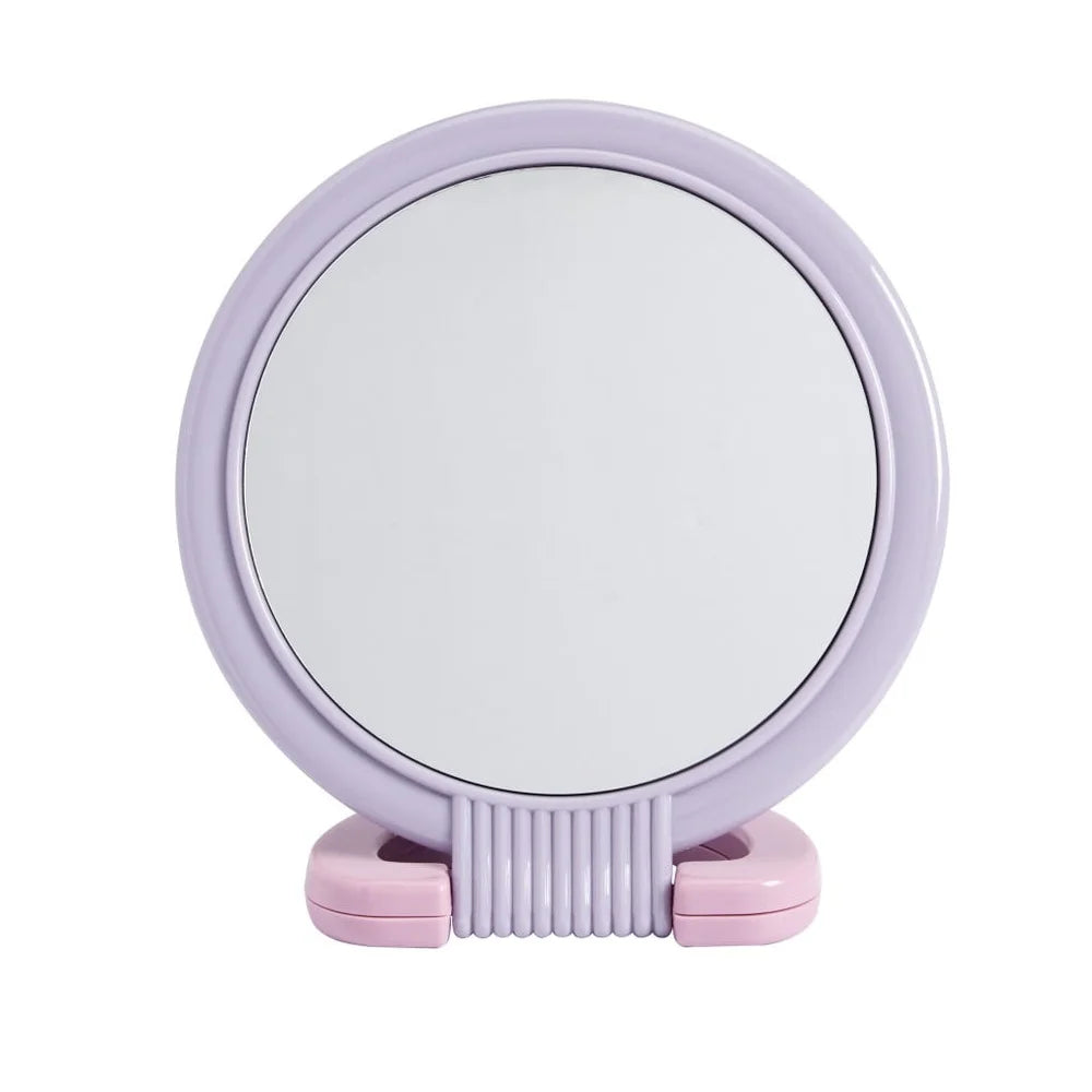 2-in-1 Handheld Tabletop Mirror Standard View 2x Magnification Adjustable Makeup Tweezing Travel Use Multi-color