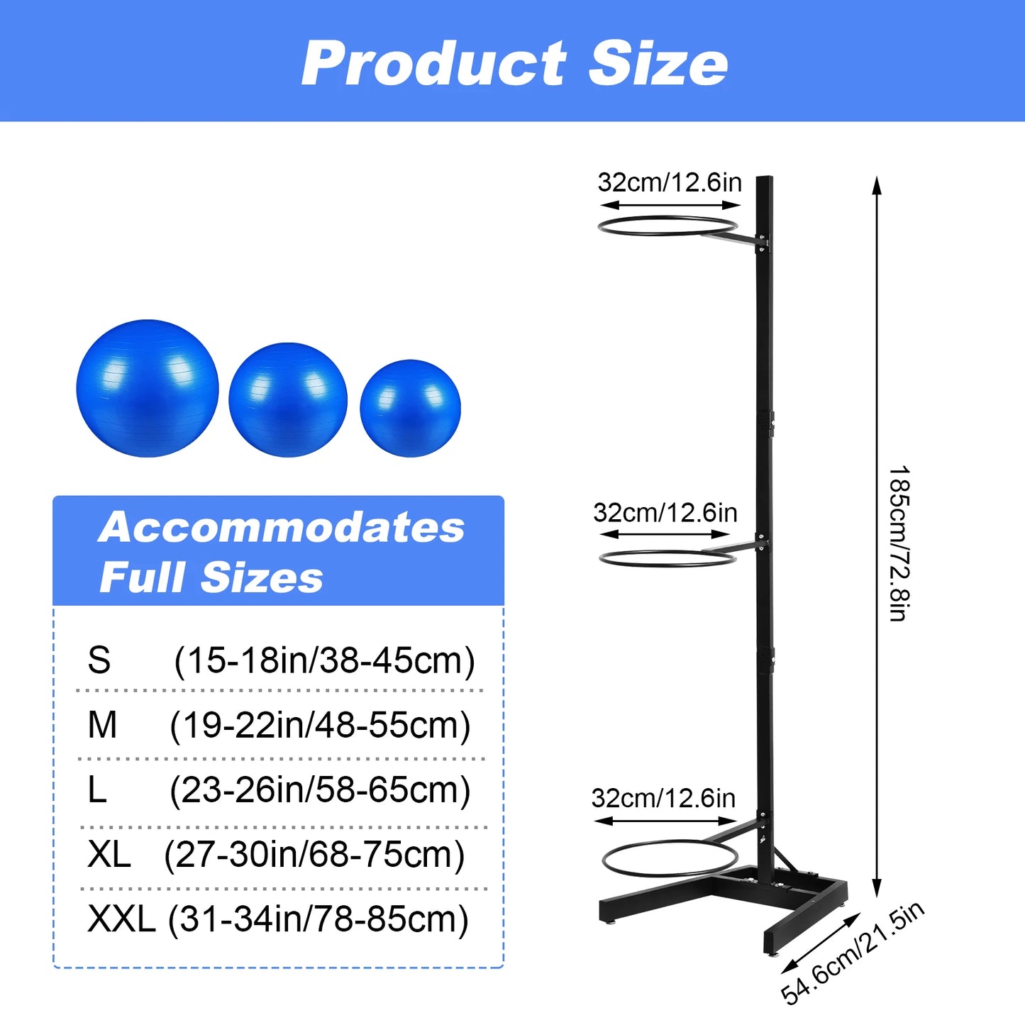Vertical Ball Yoga Ball Holder Rack, Yoga Storage Rack with Steel Frame for Commercial Home