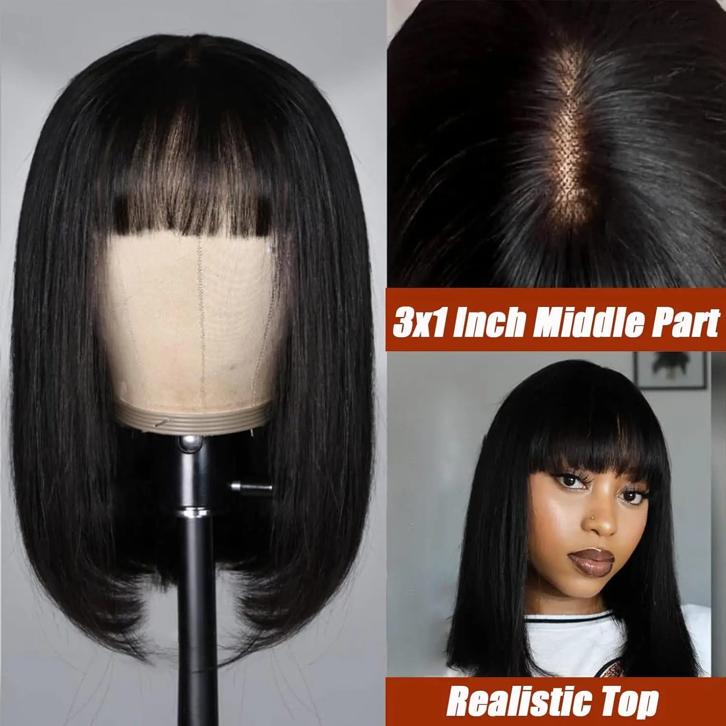 Straight Bob Wigs Human Hair 8 Inch 3X1 With Bangs Glueless