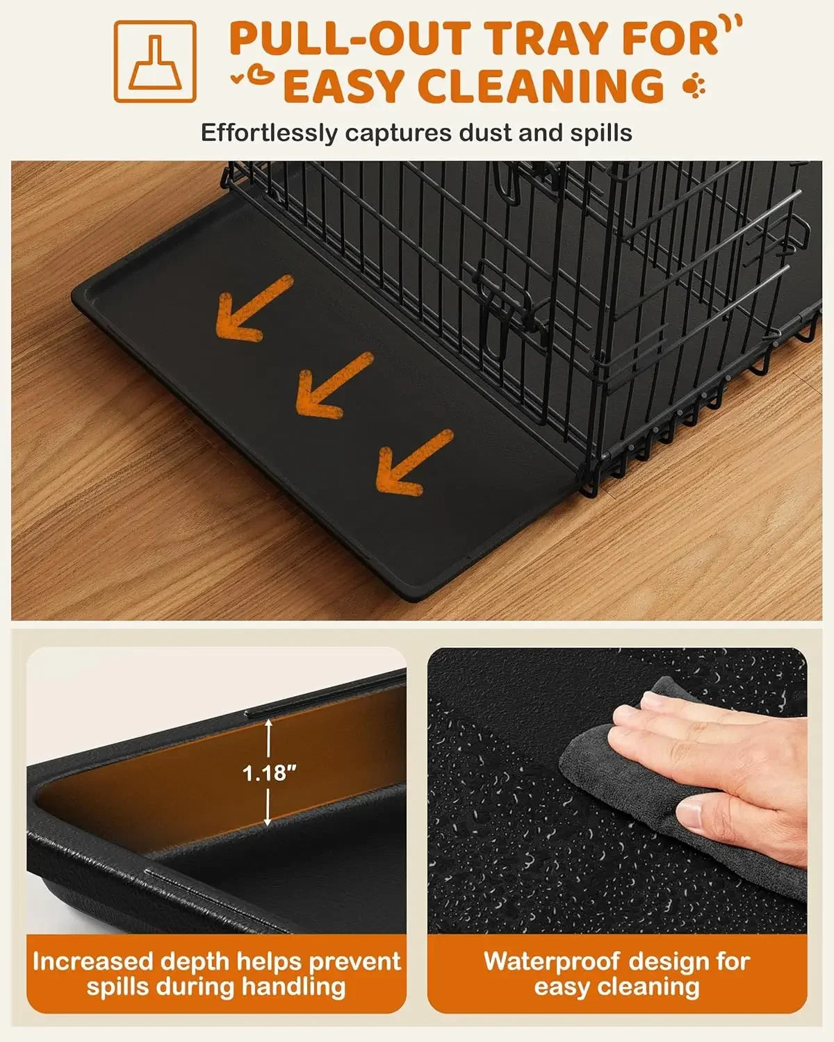 42 inch Dog Crate Double Door Dog Crate w/Divider for Puppy to Adult XL Collapsible Metal Dog Crate with Removable Tray Wire