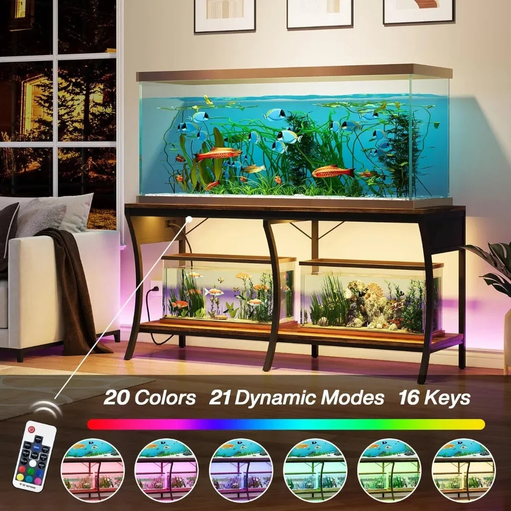 55 To 90 Gallon Fish Tank Stand With LED And Power Outlets