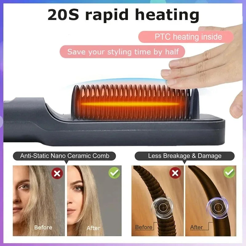Electric Hot Comb Negative Ion Hair Straightener Brush