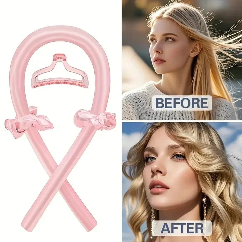 6Pcs Women No Heat Curly Hair Stick Satin Sleep Cap Clip