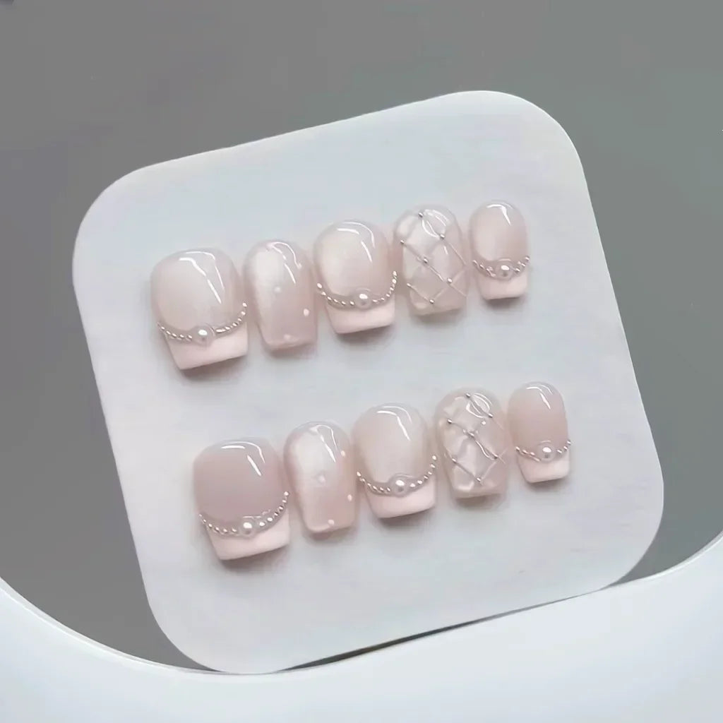 10 Pcs Handmade Press On Nails Fishtail Cat Eye Aurora