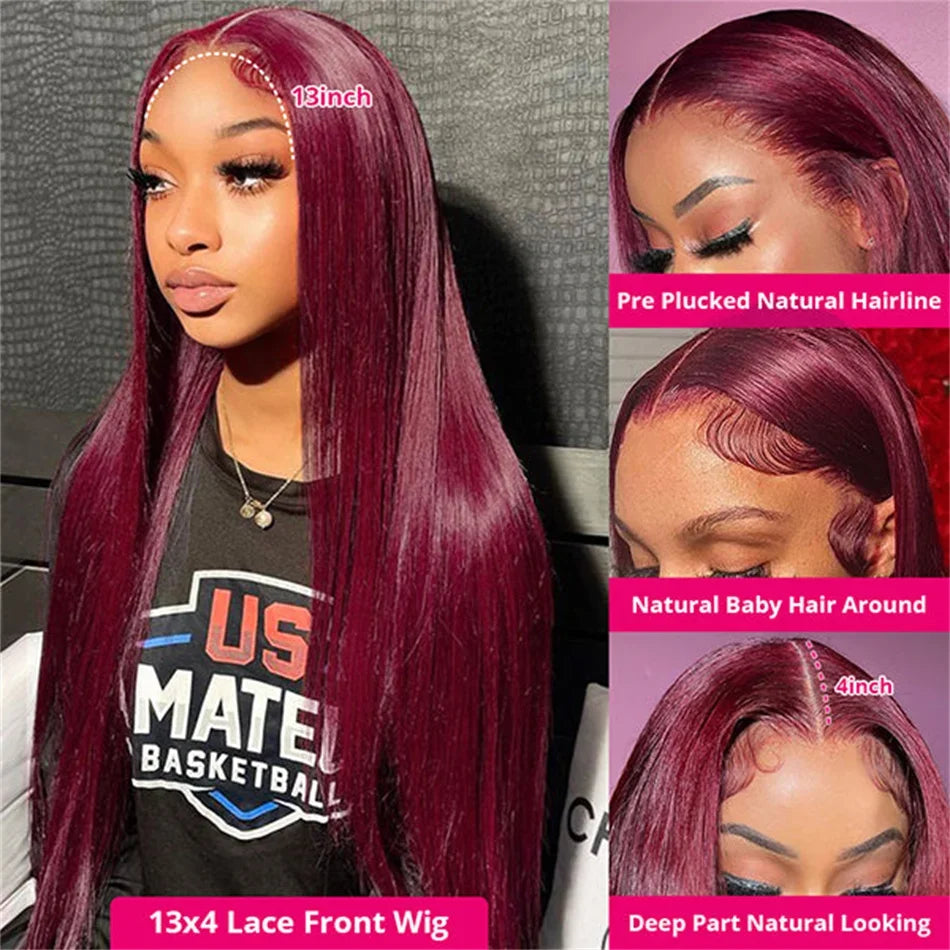 99J Burgundy HD Lace Front Human Hair Wig 13x4 Glueless