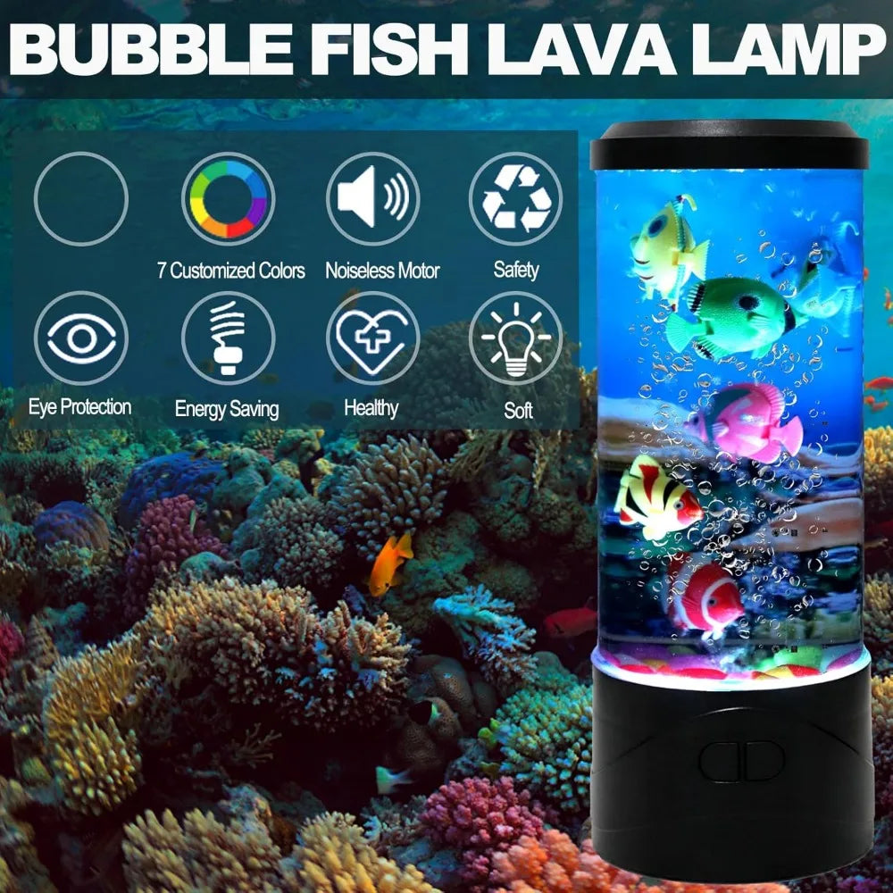 YPCOO Mini Bubble Fish Lamp,Fake Fish Tank Aquarium Lamp,Multi-Color Changing Aquarium Light with 6 Artificial Fish Night Lights