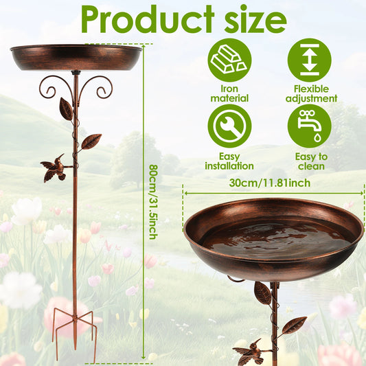 Iron Bird Bath 32 In Vintage Standing Bird Bath Bowl Height Adjustable Garden Birdbath Birds Feeding for Outdoor Lawn Decoration