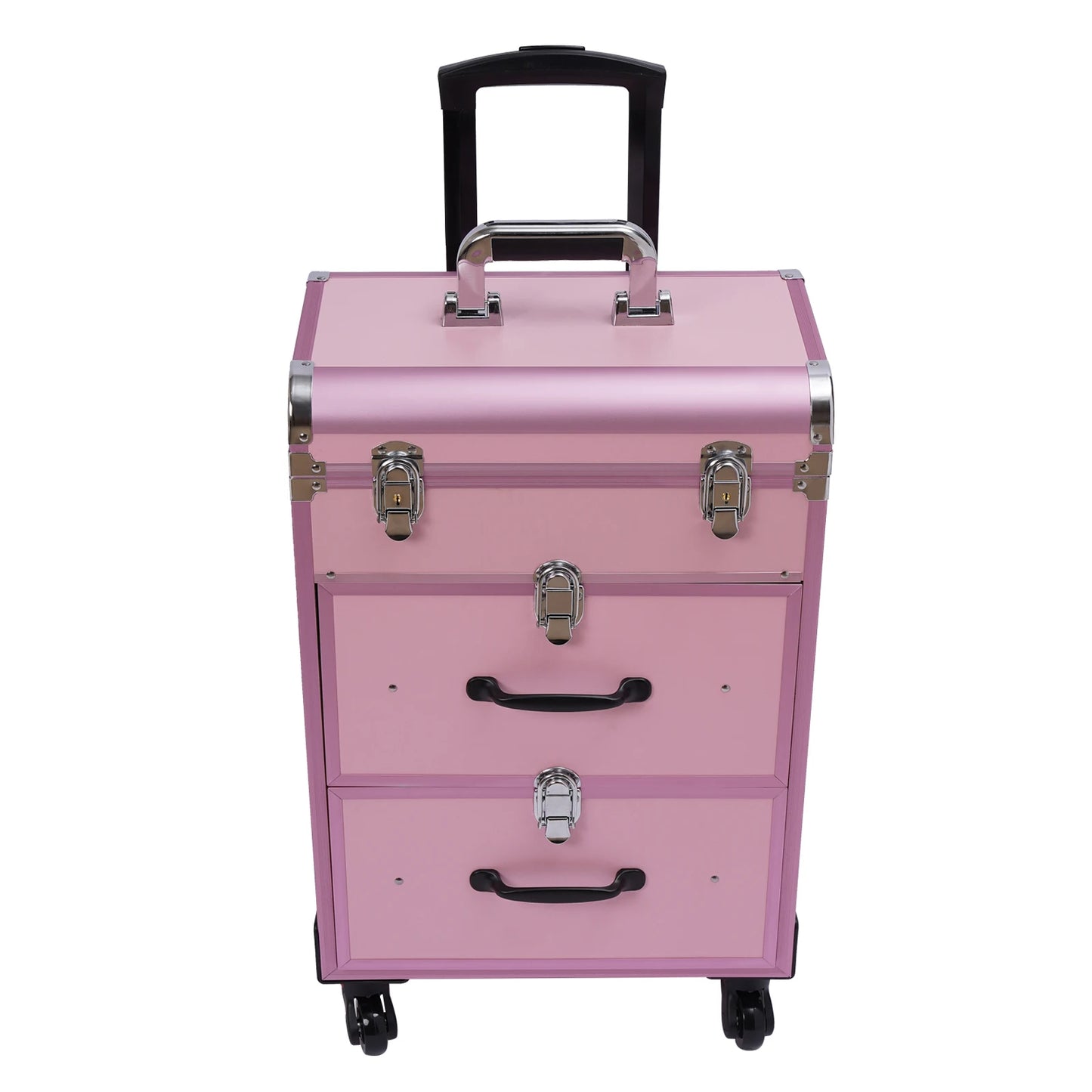 Professional Makeup Rolling Train Case, 3-Layer Portable Cosmetics Organizer with 40 Compartments & Wheels - 110LBS Capacity