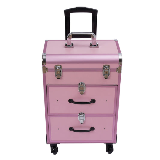 Professional Makeup Rolling Train Case, 3-Layer Portable Cosmetics Organizer with 40 Compartments & Wheels - 110LBS Capacity