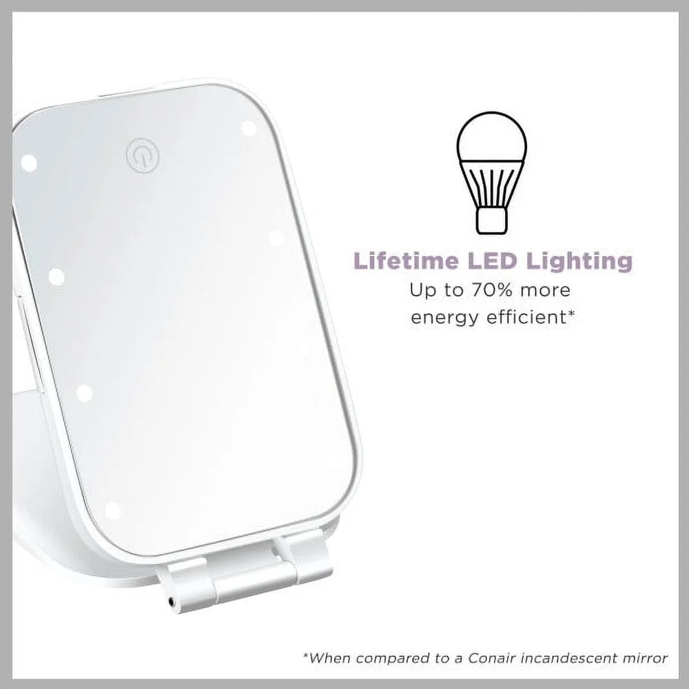 LED Lighted Compact Touchscreen Mirror with 1x 3x Magnification Battery Operated Free Standing Handheld Beauty Tool Travel
