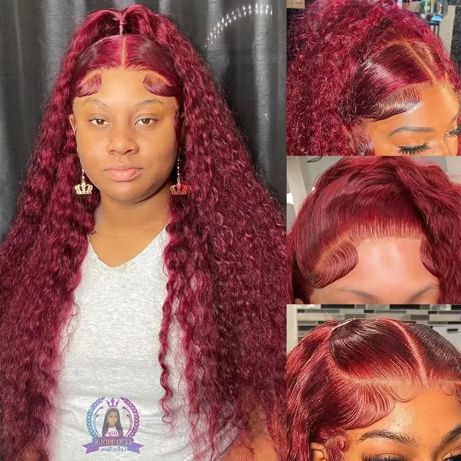 Burgundy Curly HD Lace Front Wig 100 Percent Brazilian Hair